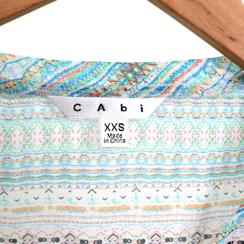 Cabi Size XXS Oversize Sheer Blouse 328 Short Sleeve Stripe Aqua Blue - Picture 9 of 10